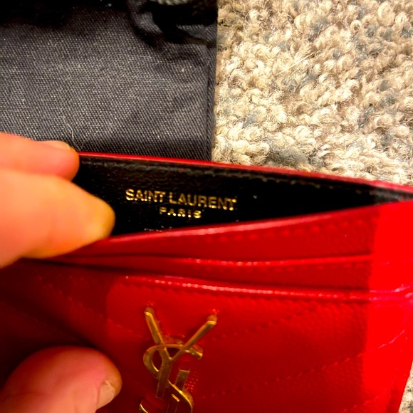YSL Monogram Matelasse Leather Card Case in Red - Picture 3 of 9